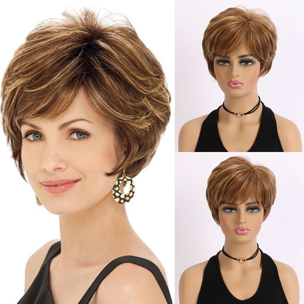 2025 Natural Short Pixie Cut Wig with Bangs Synthetic Mullet Head Wig for Women Dark Brown Straight Hair Daily Cosplay Use