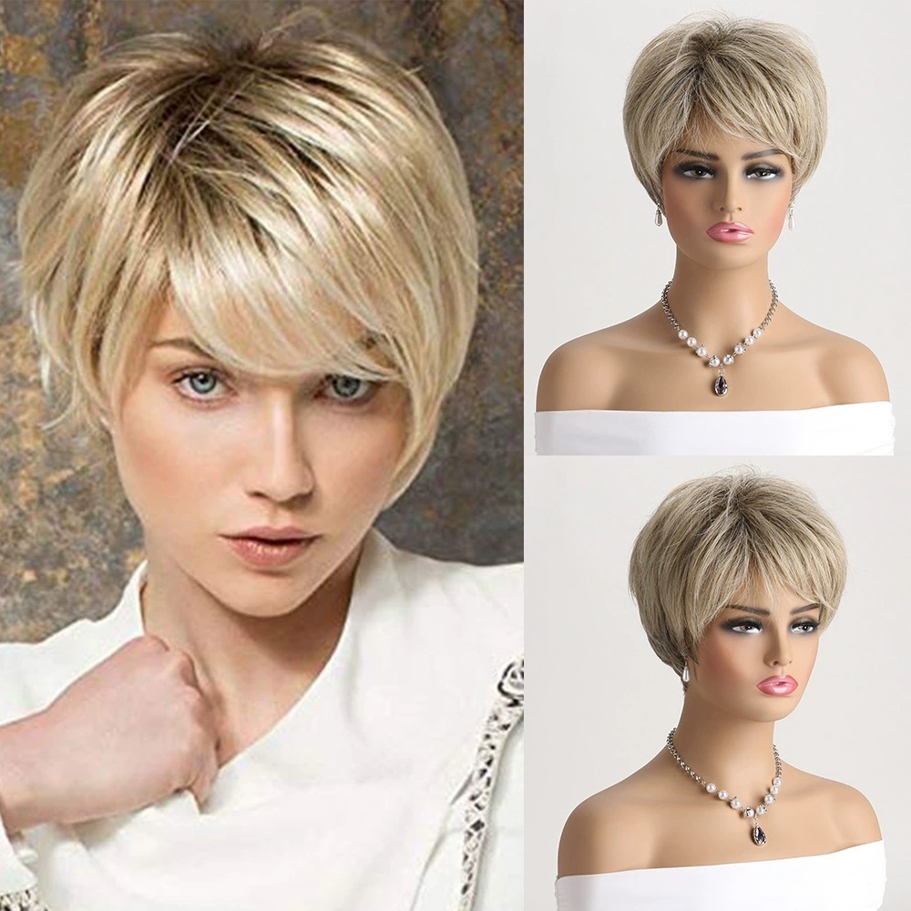 2025 Natural Short Pixie Cut Wig with Bangs Synthetic Mullet Head Wig for Women Dark Brown Straight Hair Daily Cosplay Use