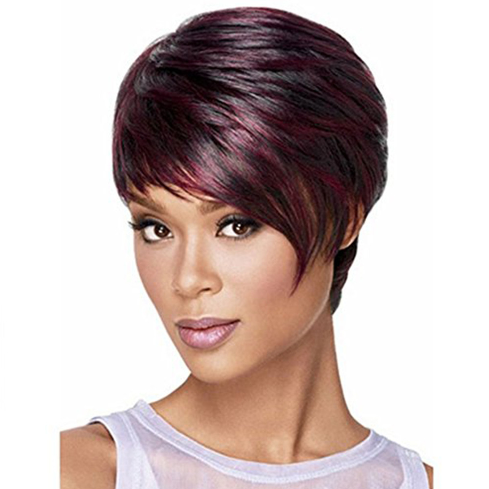 2025 Natural Short Pixie Cut Wig with Bangs Synthetic Mullet Head Wig for Women Dark Brown Straight Hair Daily Cosplay Use
