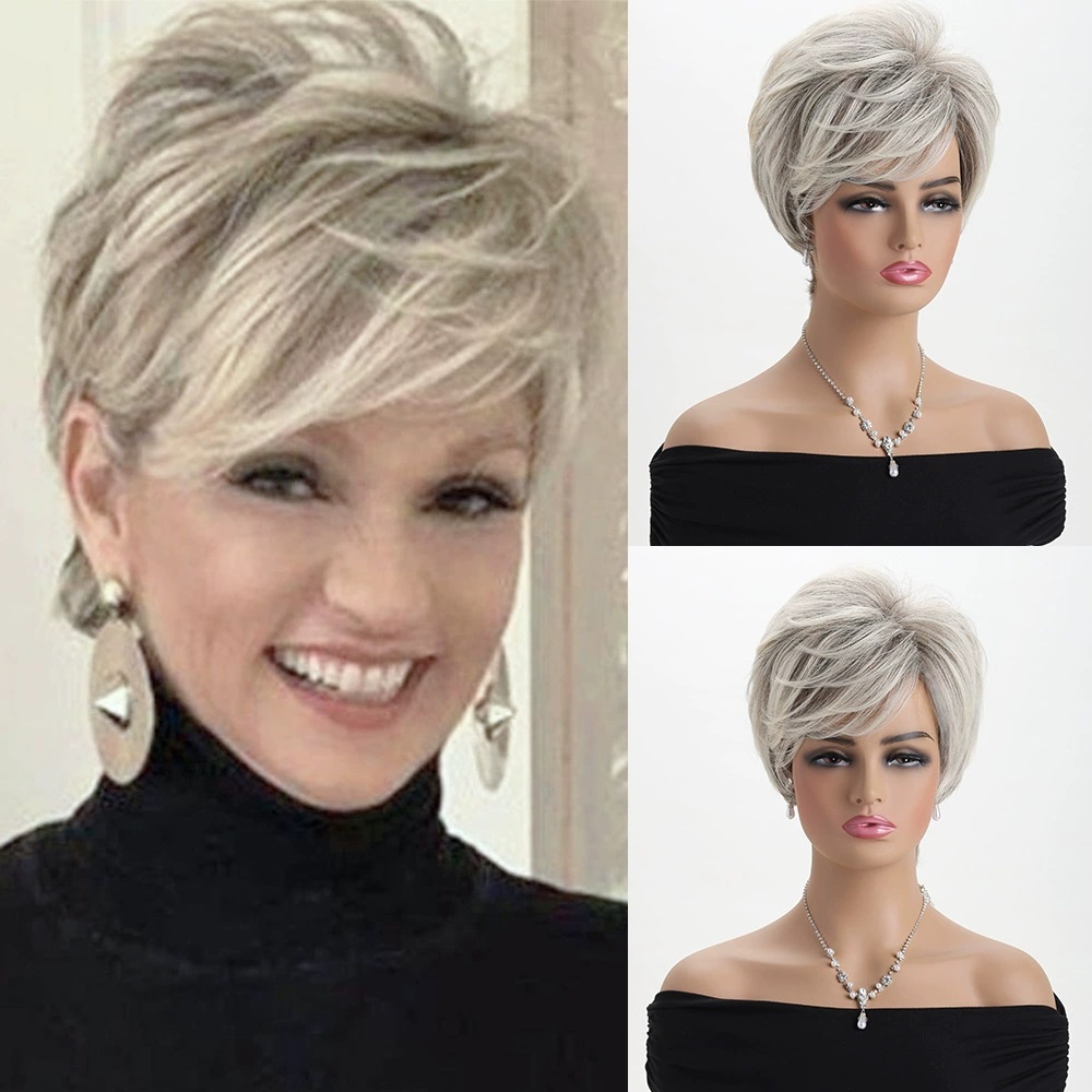 2025 Natural Short Pixie Cut Wig with Bangs Synthetic Mullet Head Wig for Women Dark Brown Straight Hair Daily Cosplay Use