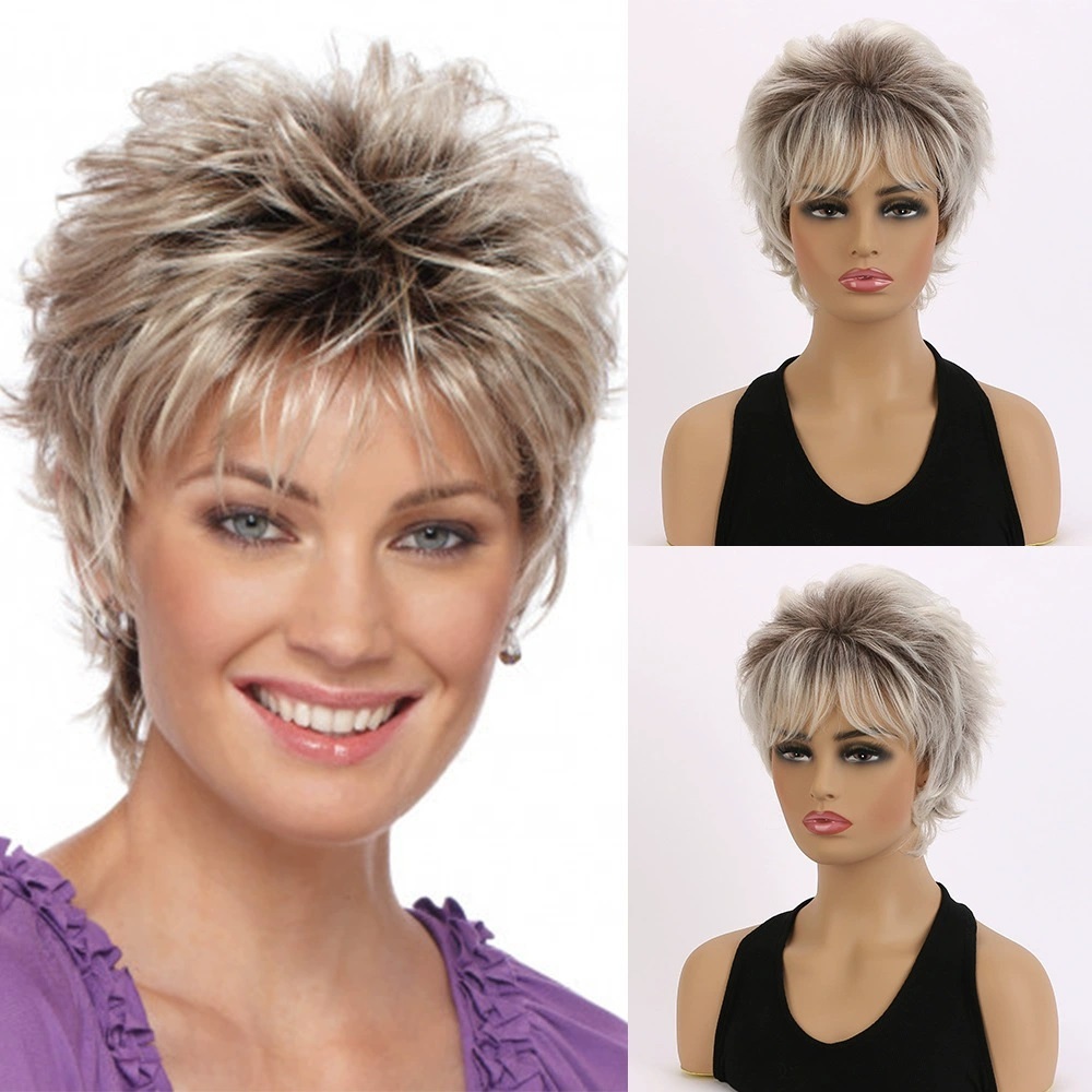 2025 Natural Short Pixie Cut Wig with Bangs Synthetic Mullet Head Wig for Women Dark Brown Straight Hair Daily Cosplay Use