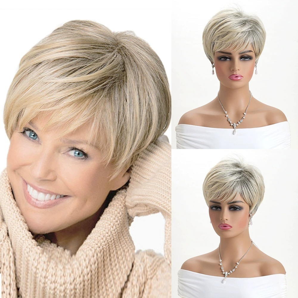 2025 Natural Short Pixie Cut Wig with Bangs Synthetic Mullet Head Wig for Women Dark Brown Straight Hair Daily Cosplay Use