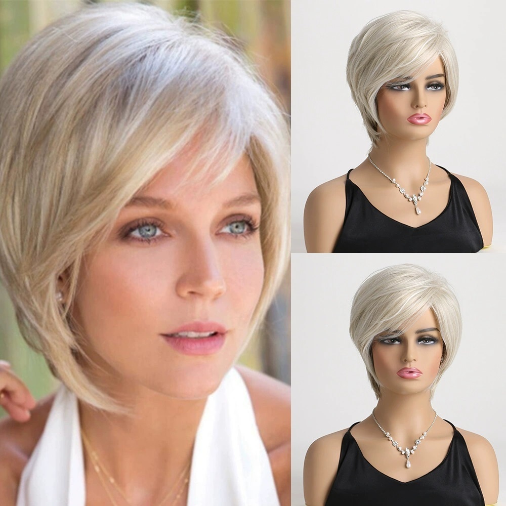 2025 Natural Short Pixie Cut Wig with Bangs Synthetic Mullet Head Wig for Women Dark Brown Straight Hair Daily Cosplay Use