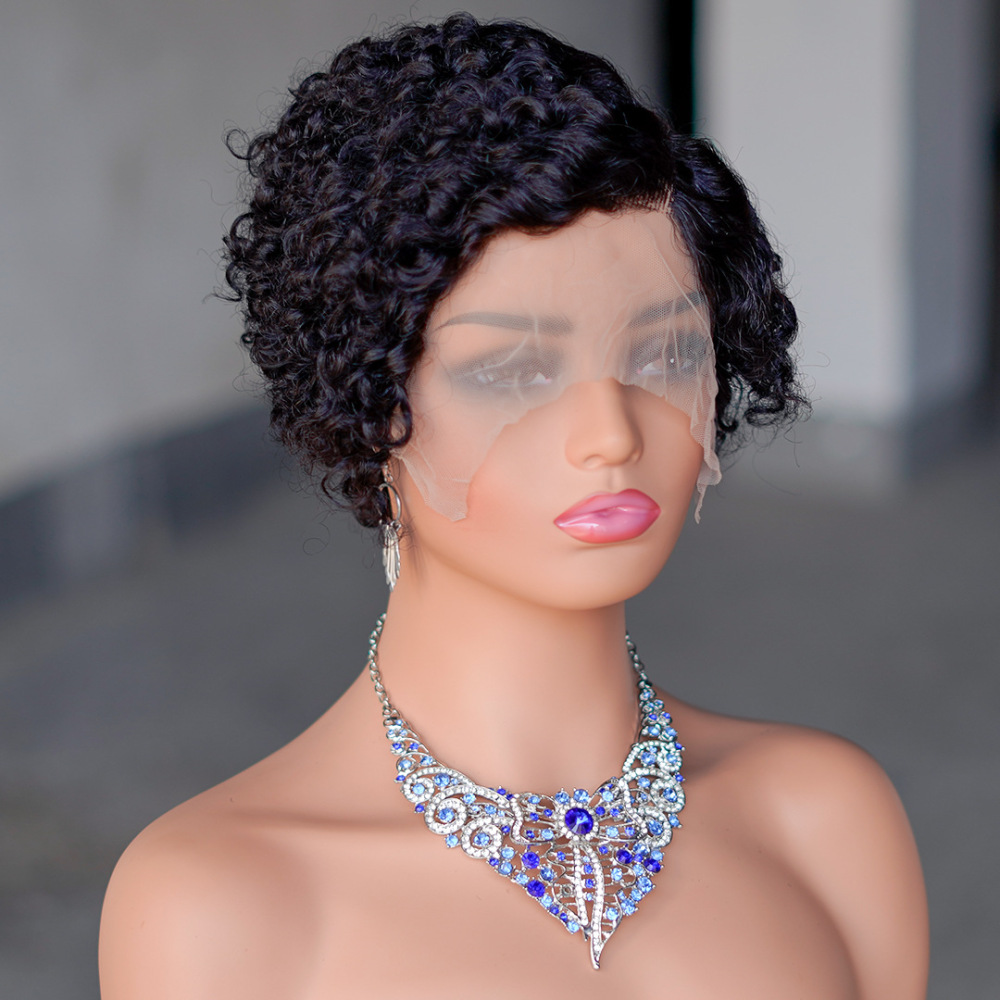 Natural Black Pixie Cut Short Lace Front Wigs Short Curly Human Hair Wigs HD Lace Wigs Plucked Bleached Knots Wigs For Black  Women