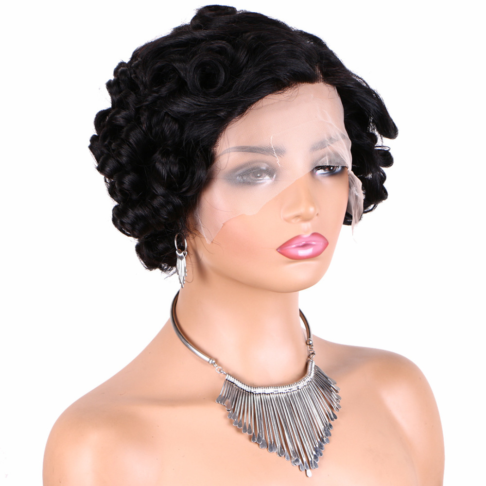 Natural Black Pixie Cut Short Lace Front Wigs Short Curly Human Hair Wigs HD Lace Wigs Plucked Bleached Knots Wigs For Black  Women