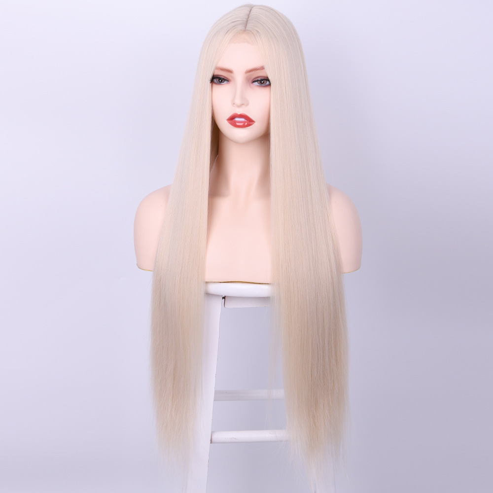 Long Ginger Straight Wig 32 Inch Middle Part Wig for Women Cosplay Blonde Synthetic Heat Resistant Straight Hair Wig