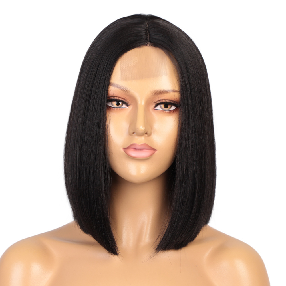 Short  14 inch Orange Bob Style Short Straight Fiber Wig Women's Lace Frontal Synthetic Hair Wigs