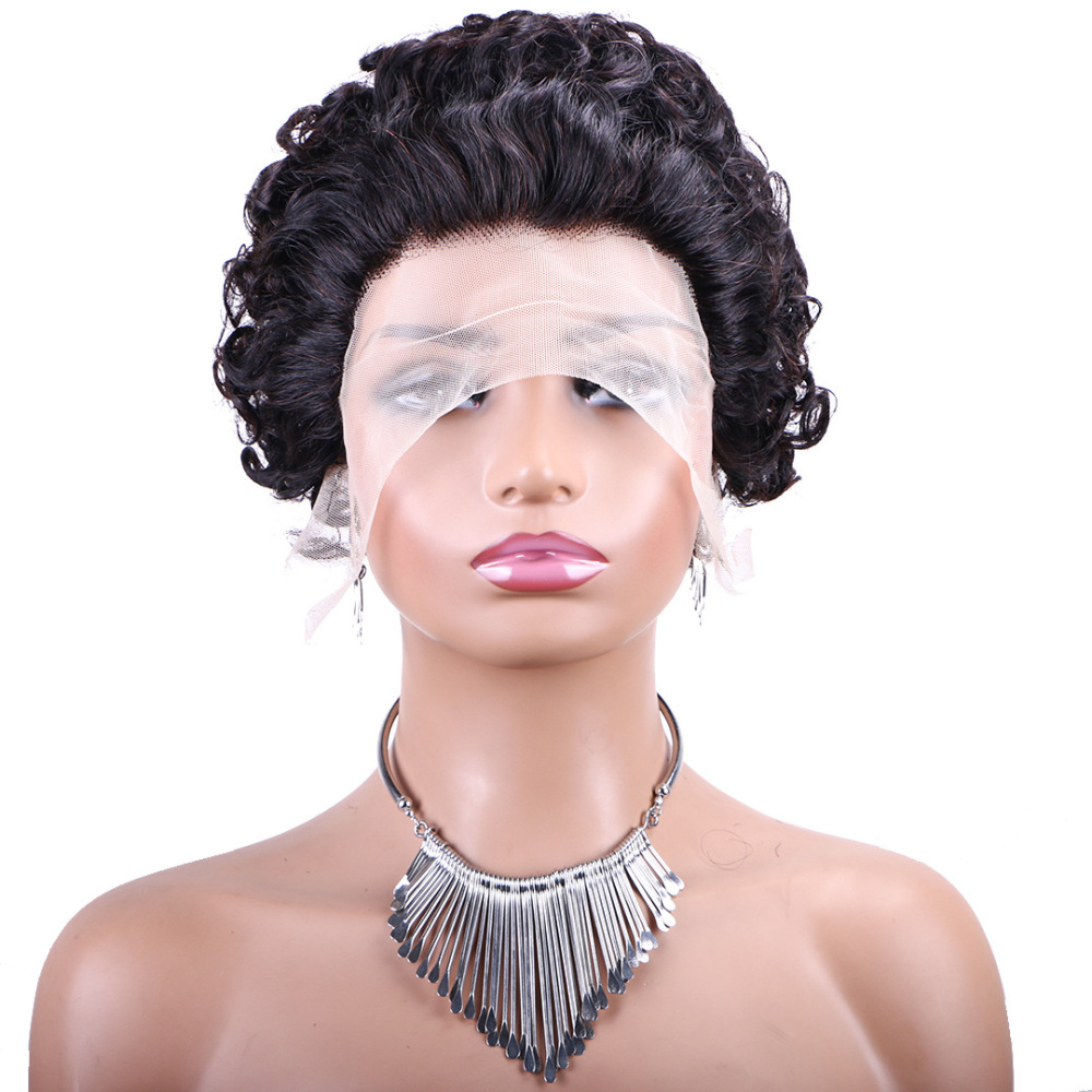 Natural Black Pixie Cut Short Lace Front Wigs Short Curly Human Hair Wigs HD Lace Wigs Plucked Bleached Knots Wigs For Black  Women