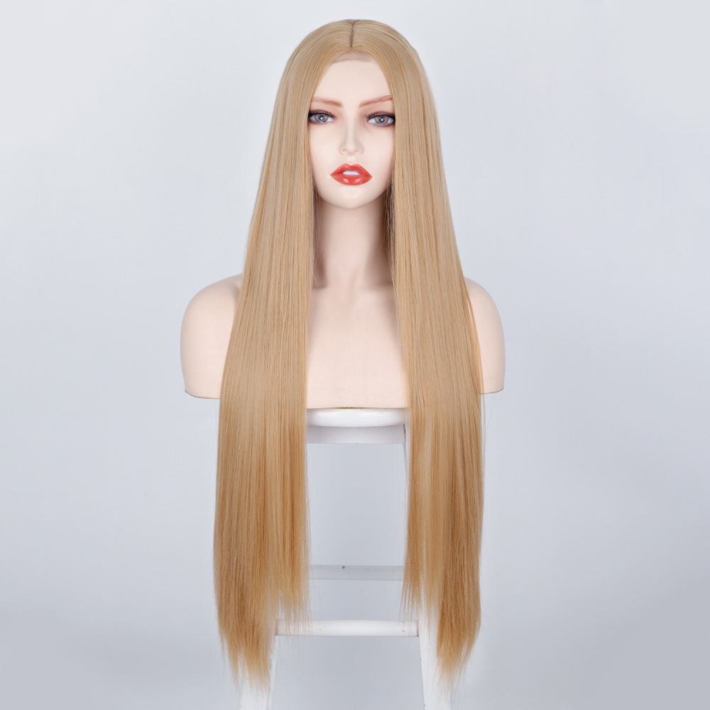 Long Ginger Straight Wig 32 Inch Middle Part Wig for Women Cosplay Blonde Synthetic Heat Resistant Straight Hair Wig