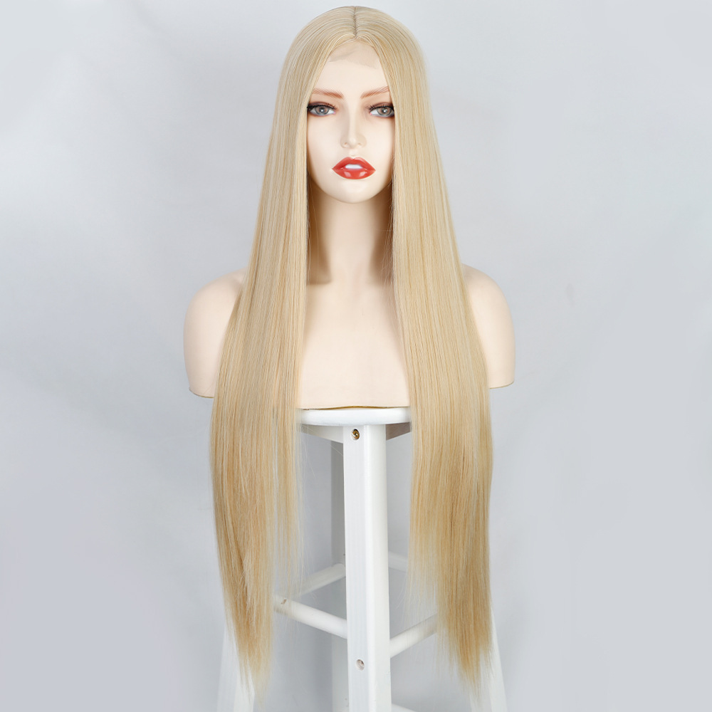 Long Ginger Straight Wig 32 Inch Middle Part Wig for Women Cosplay Blonde Synthetic Heat Resistant Straight Hair Wig