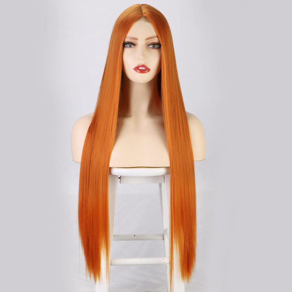 Long Ginger Straight Wig 32 Inch Middle Part Wig for Women Cosplay Blonde Synthetic Heat Resistant Straight Hair Wig