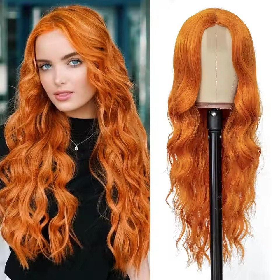 Small Closure lace Synthetic Long Curly Wavy Wig for Women Middle Part Curly Wavy Wig Heat Resistant Fiber Wig for Daily Party Use