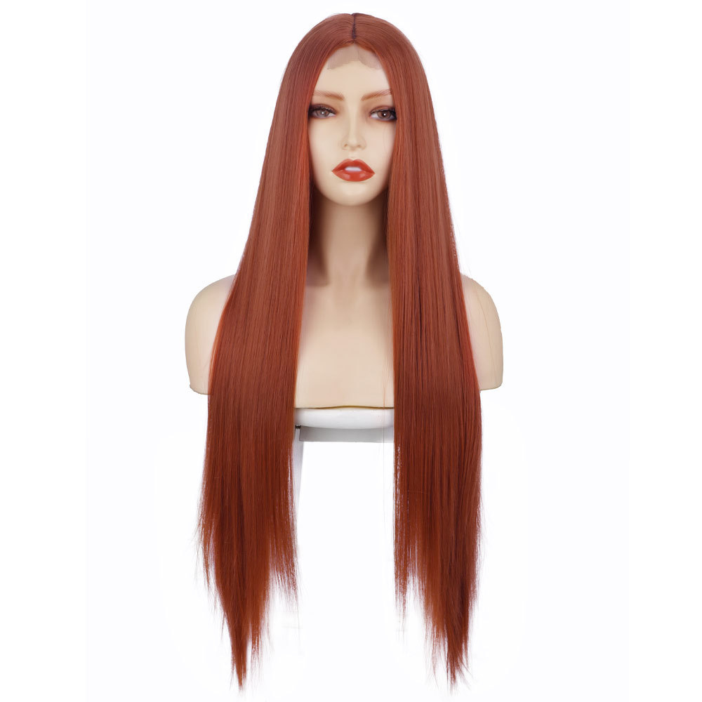 Long Ginger Straight Wig 32 Inch Middle Part Wig for Women Cosplay Blonde Synthetic Heat Resistant Straight Hair Wig