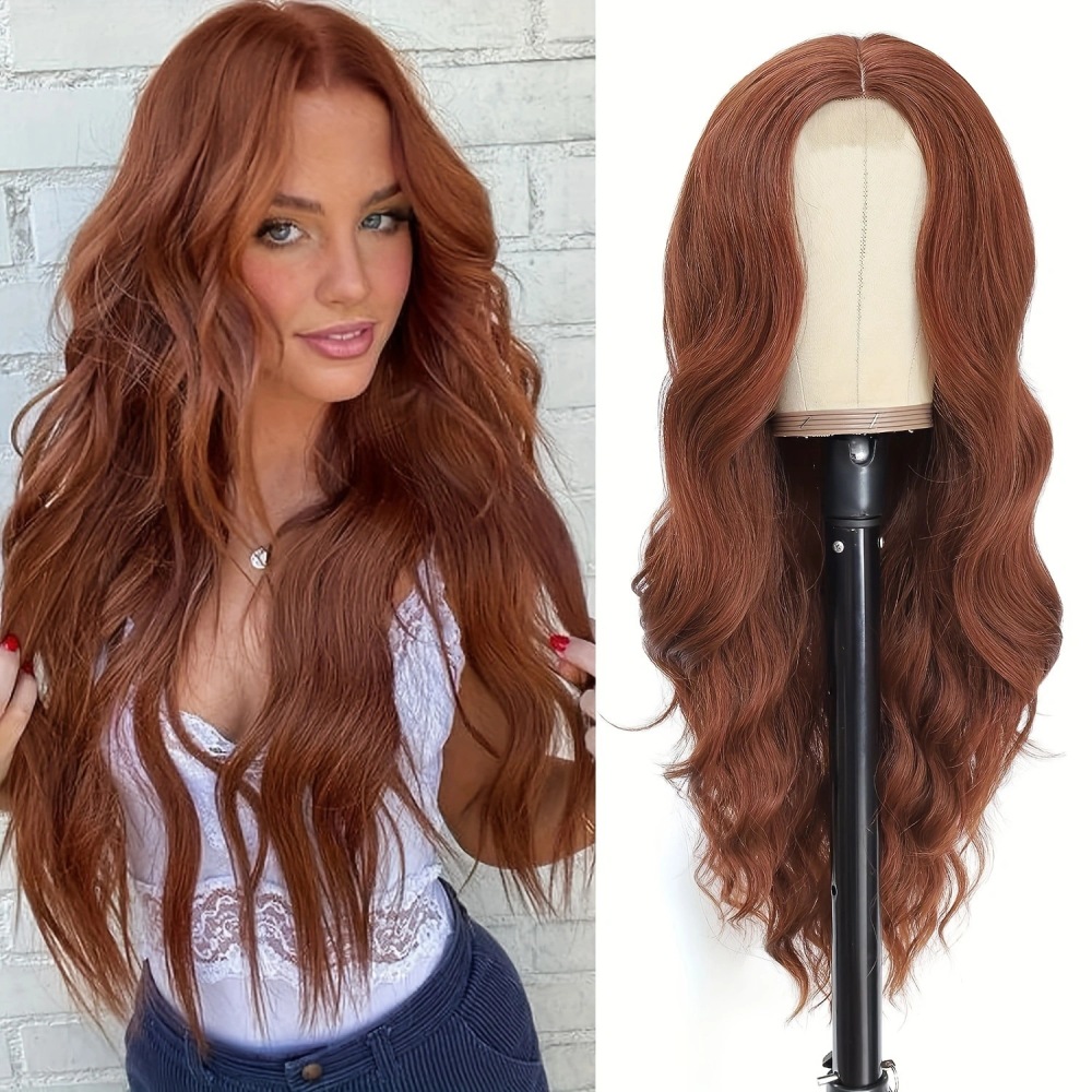 Small Closure lace Synthetic Long Curly Wavy Wig for Women Middle Part Curly Wavy Wig Heat Resistant Fiber Wig for Daily Party Use