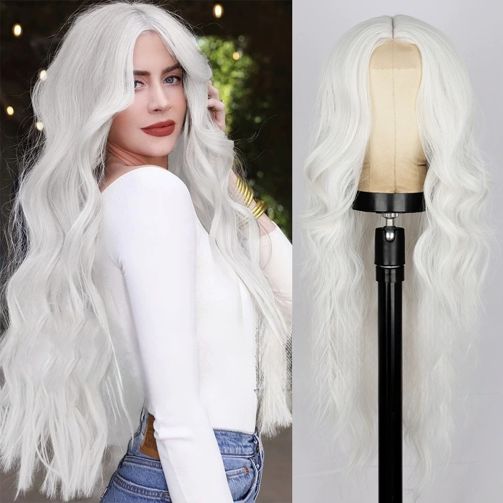 Small Closure lace Synthetic Long Curly Wavy Wig for Women Middle Part Curly Wavy Wig Heat Resistant Fiber Wig for Daily Party Use