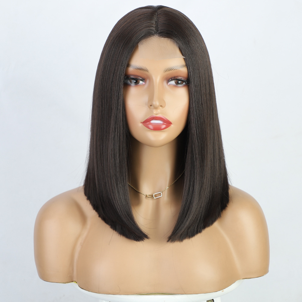 Short  14 inch Orange Bob Style Short Straight Fiber Wig Women's Lace Frontal Synthetic Hair Wigs