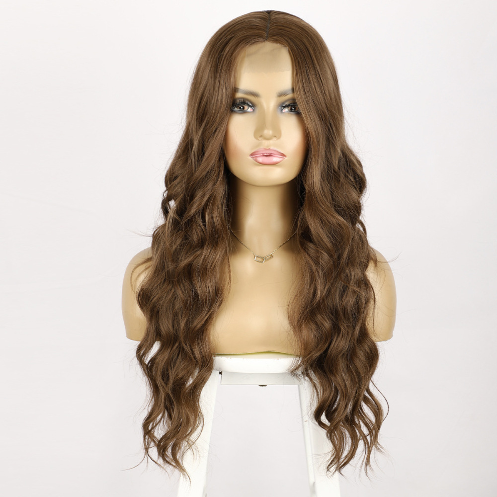 Small Closure lace Synthetic Long Curly Wavy Wig for Women Middle Part Curly Wavy Wig Heat Resistant Fiber Wig for Daily Party Use
