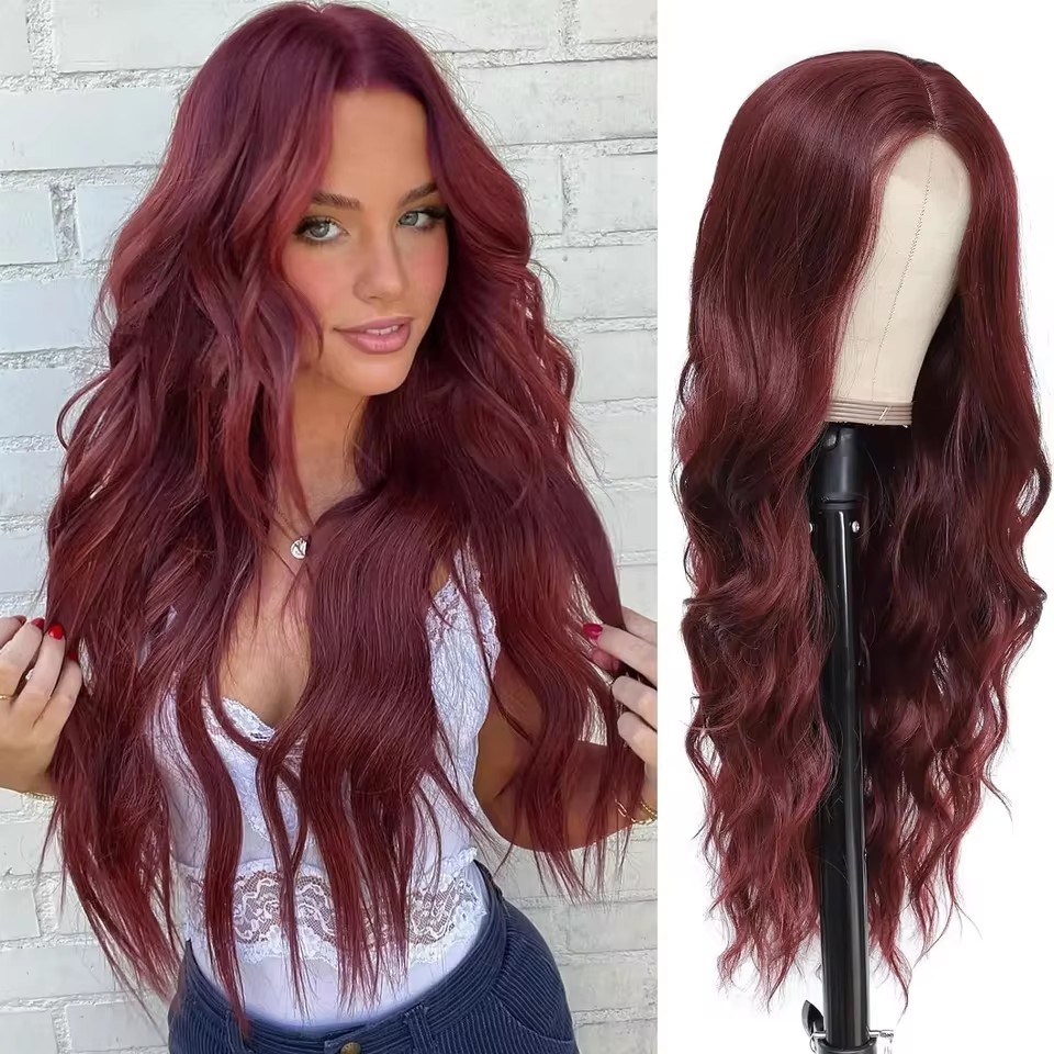 Small Closure lace Synthetic Long Curly Wavy Wig for Women Middle Part Curly Wavy Wig Heat Resistant Fiber Wig for Daily Party Use