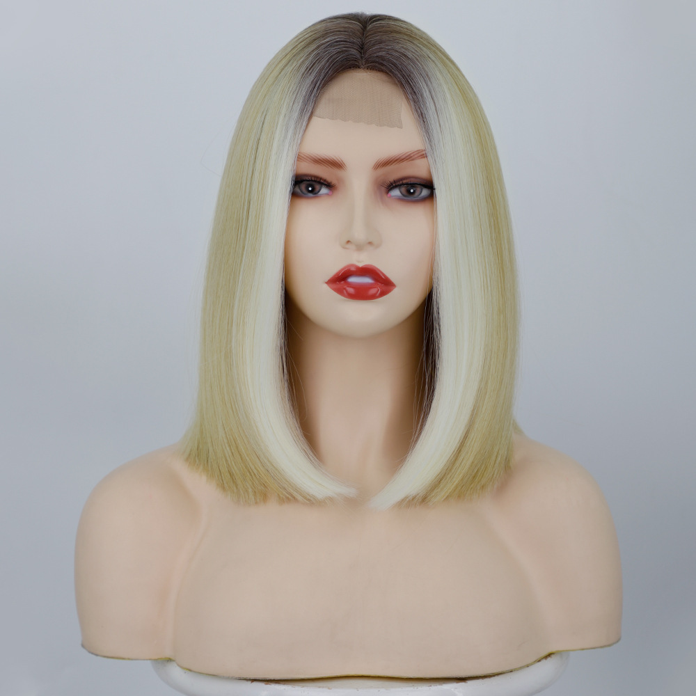 Short  14 inch Orange Bob Style Short Straight Fiber Wig Women's Lace Frontal Synthetic Hair Wigs