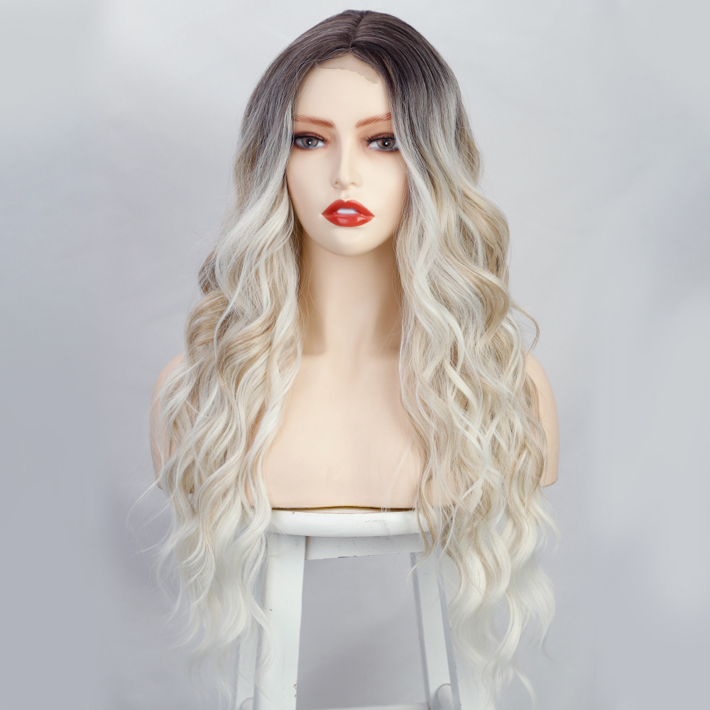 Small Closure lace Synthetic Long Curly Wavy Wig for Women Middle Part Curly Wavy Wig Heat Resistant Fiber Wig for Daily Party Use