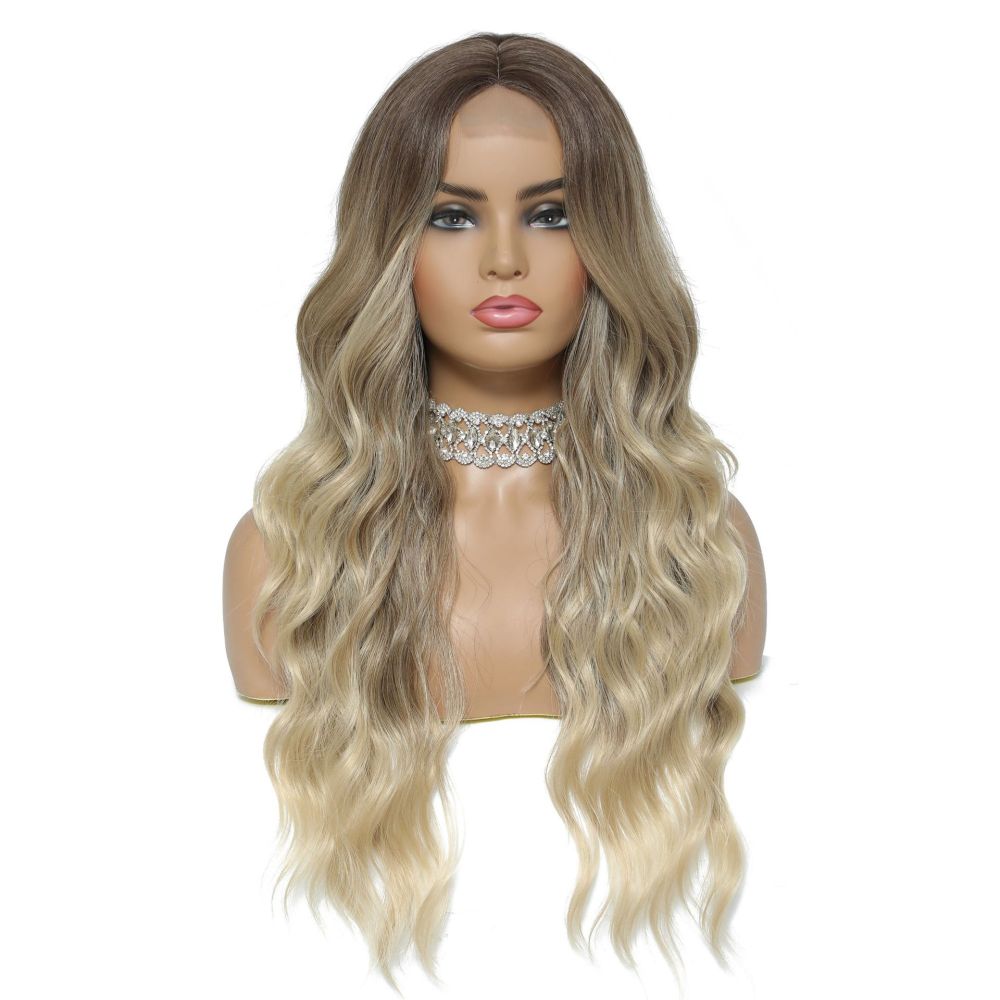 Small Closure lace Synthetic Long Curly Wavy Wig for Women Middle Part Curly Wavy Wig Heat Resistant Fiber Wig for Daily Party Use