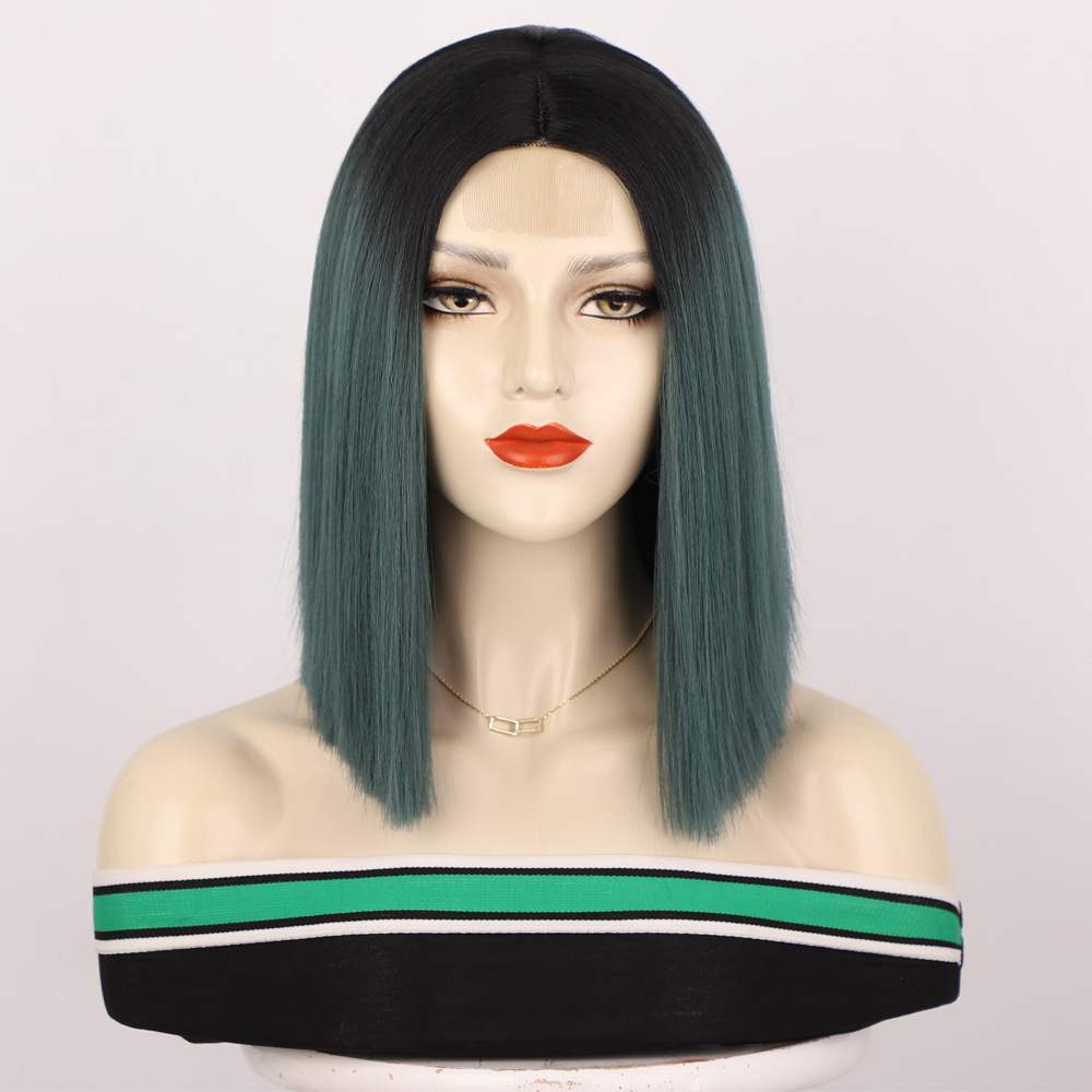 Short  14 inch Orange Bob Style Short Straight Fiber Wig Women's Lace Frontal Synthetic Hair Wigs