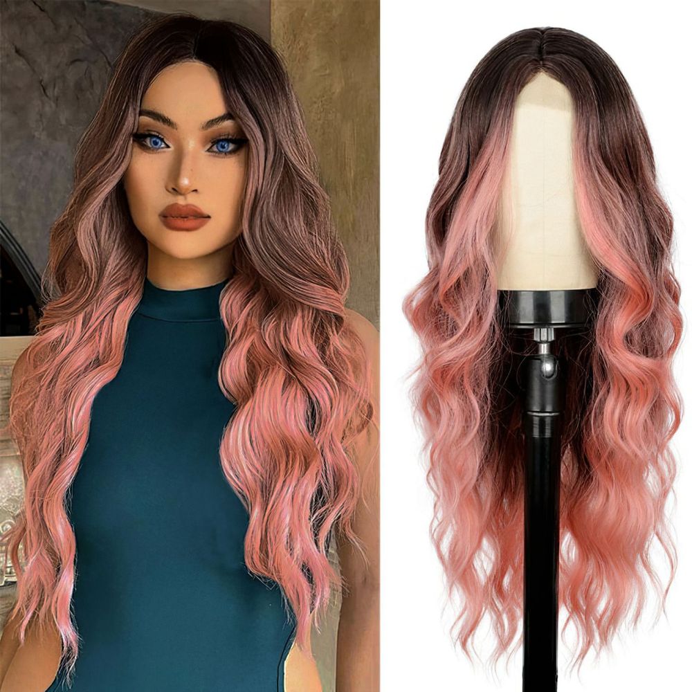 Small Closure lace Synthetic Long Curly Wavy Wig for Women Middle Part Curly Wavy Wig Heat Resistant Fiber Wig for Daily Party Use