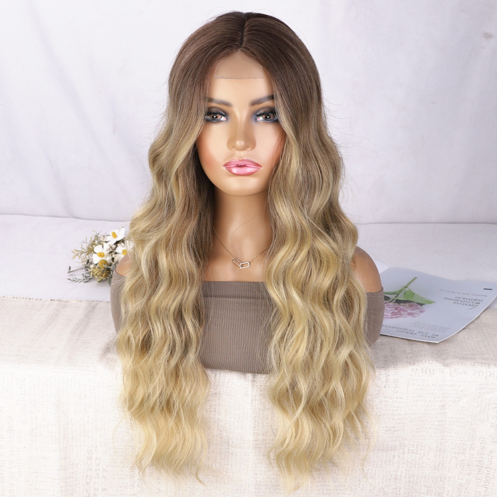 Small Closure lace Synthetic Long Curly Wavy Wig for Women Middle Part Curly Wavy Wig Heat Resistant Fiber Wig for Daily Party Use