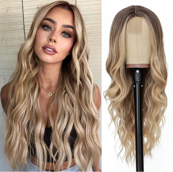 Small Closure lace Synthetic Long Curly Wavy Wig for Women Middle Part Curly Wavy Wig Heat Resistant Fiber Wig for Daily Party Use