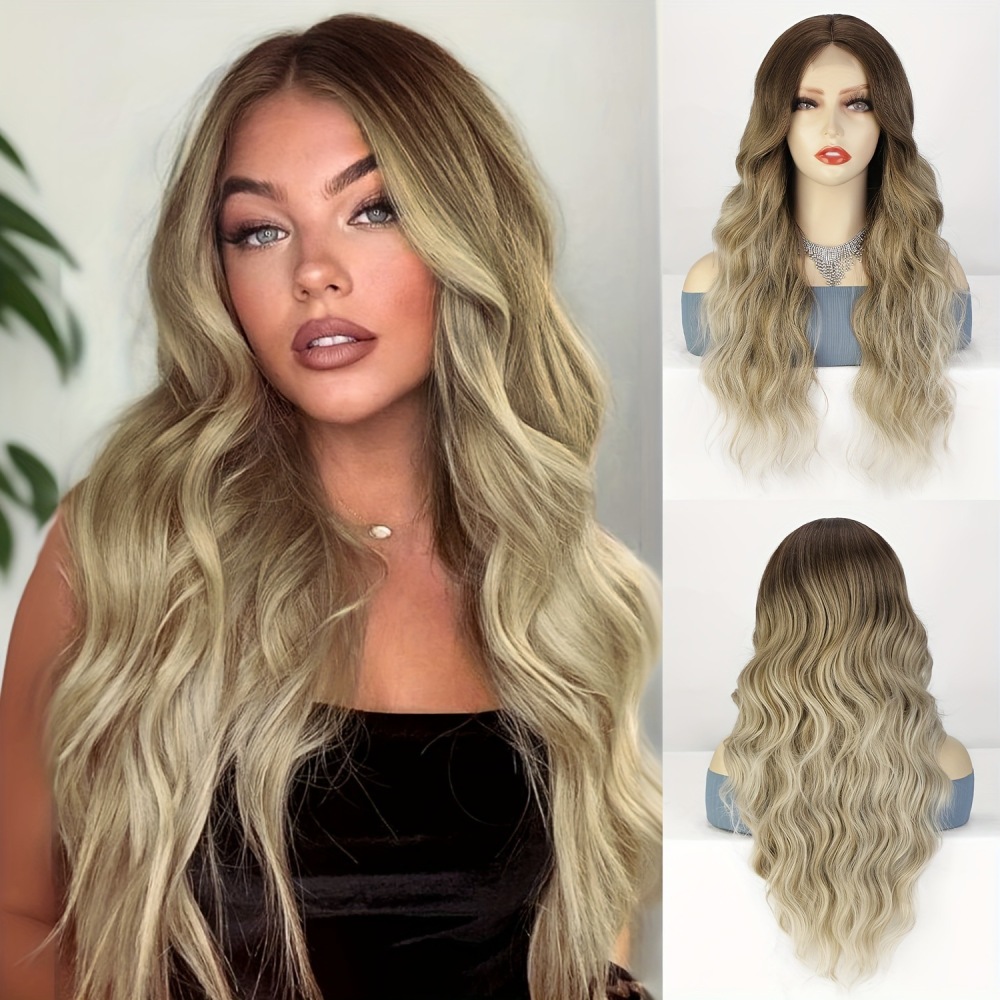 Small Closure lace Synthetic Long Curly Wavy Wig for Women Middle Part Curly Wavy Wig Heat Resistant Fiber Wig for Daily Party Use