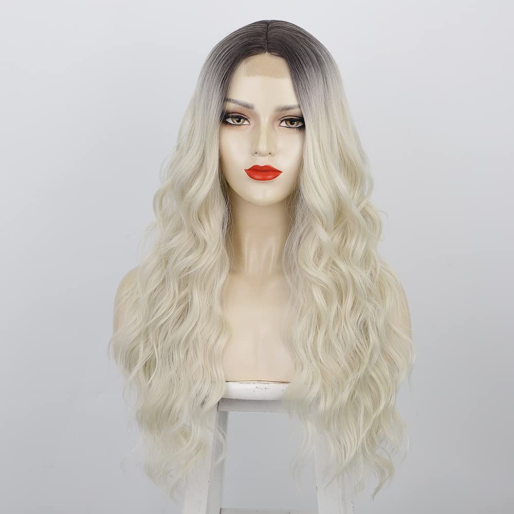 Small Closure lace Synthetic Long Curly Wavy Wig for Women Middle Part Curly Wavy Wig Heat Resistant Fiber Wig for Daily Party Use