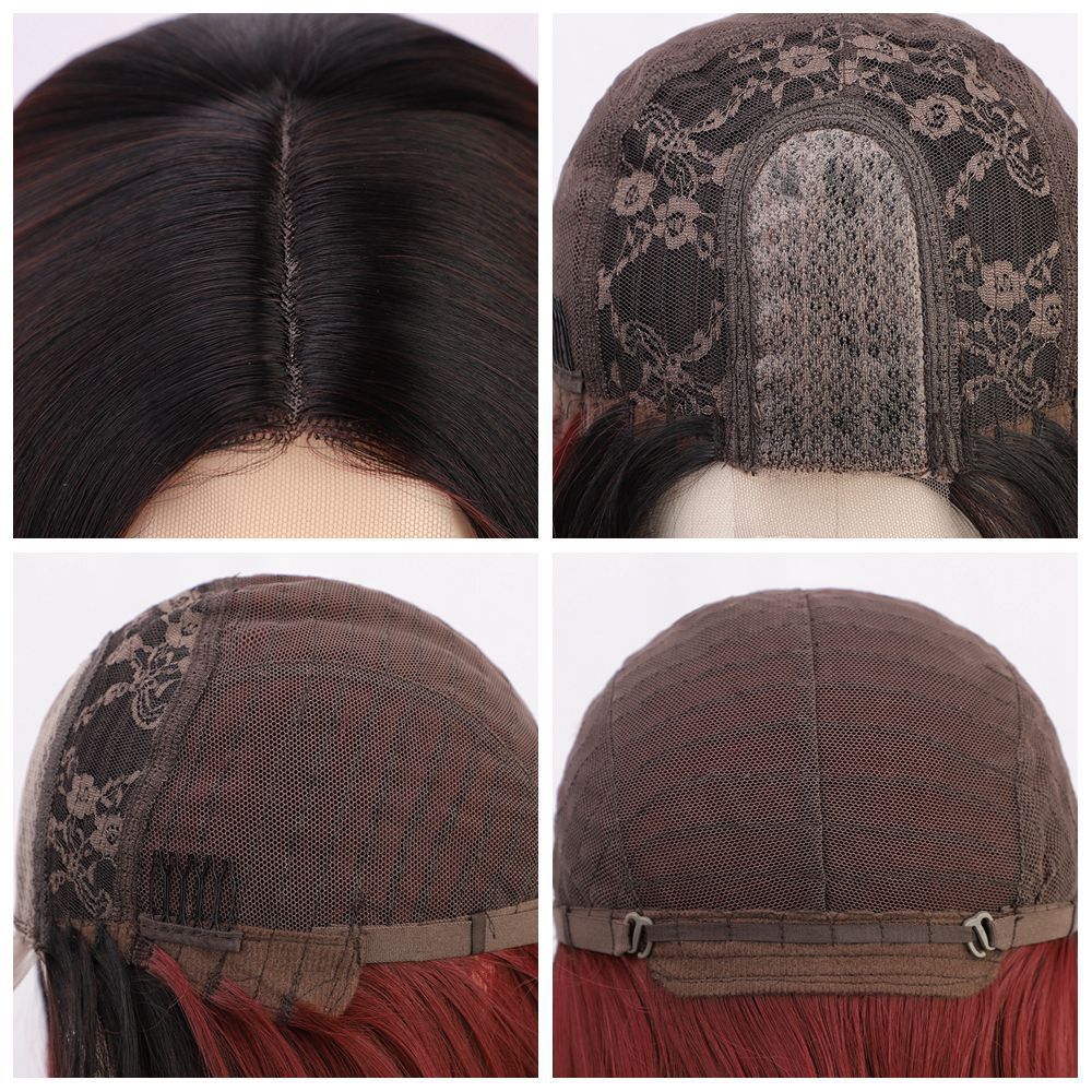 Short  14 inch Orange Bob Style Short Straight Fiber Wig Women's Lace Frontal Synthetic Hair Wigs