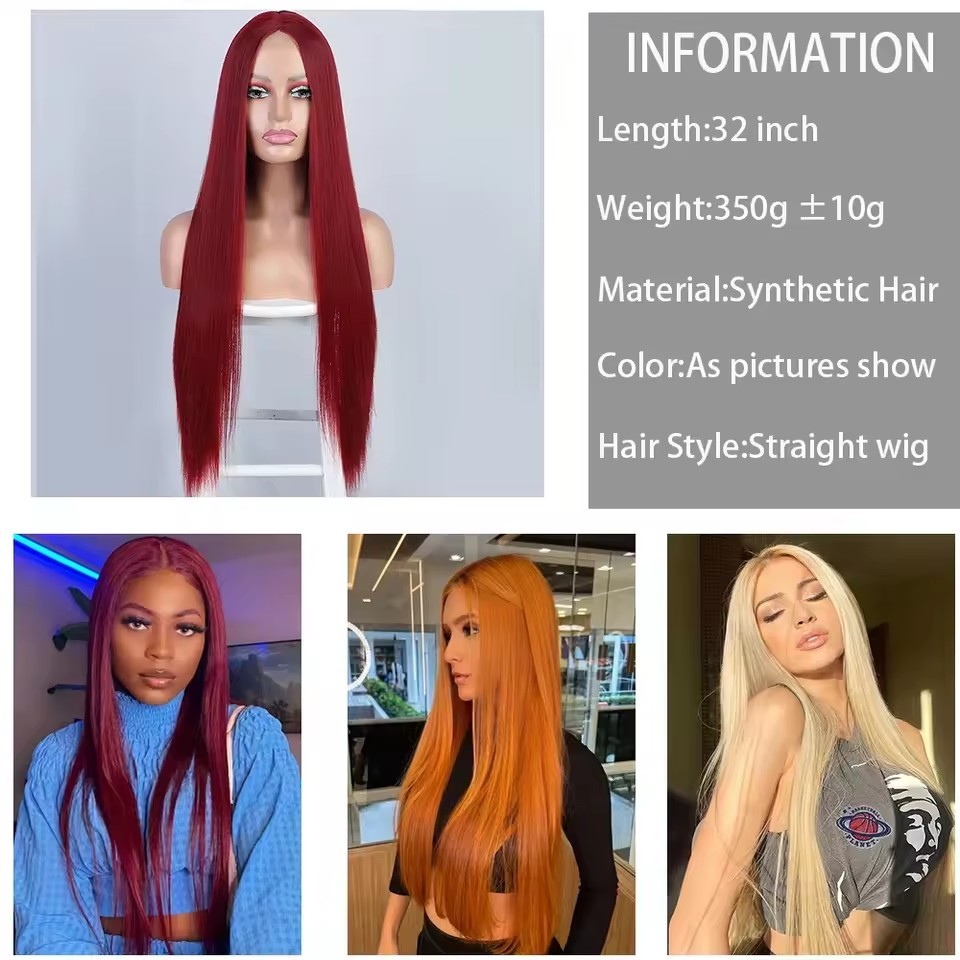 Long Ginger Straight Wig 32 Inch Middle Part Wig for Women Cosplay Blonde Synthetic Heat Resistant Straight Hair Wig