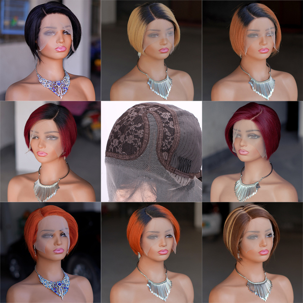 Natural Wave Pixie Cut 13x4 Lace Frontal Wig  Pre Plucked Short Bob Brazilian Glueless Closure Wigs For Black Women