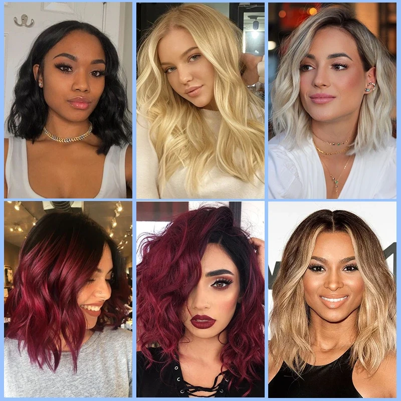 14inch Culy Bob Synthetic Wig Short Natural Wave Bob Wigs for Women Daily Use Ombre Synthetic Wavy Middle Part Wigs