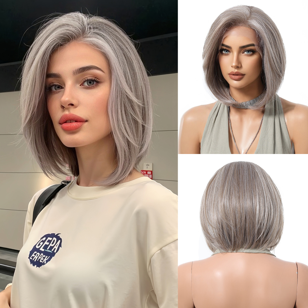 Short  Bob  Black  13*6 HD Lace Front Wig   Brown Golden Straight Bob Lace Front Synthetic Wig For Women Daily