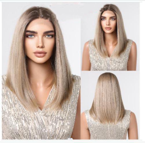 Short  Bob  Black  13*6 HD Lace Front Wig   Brown Golden Straight Bob Lace Front Synthetic Wig For Women Daily