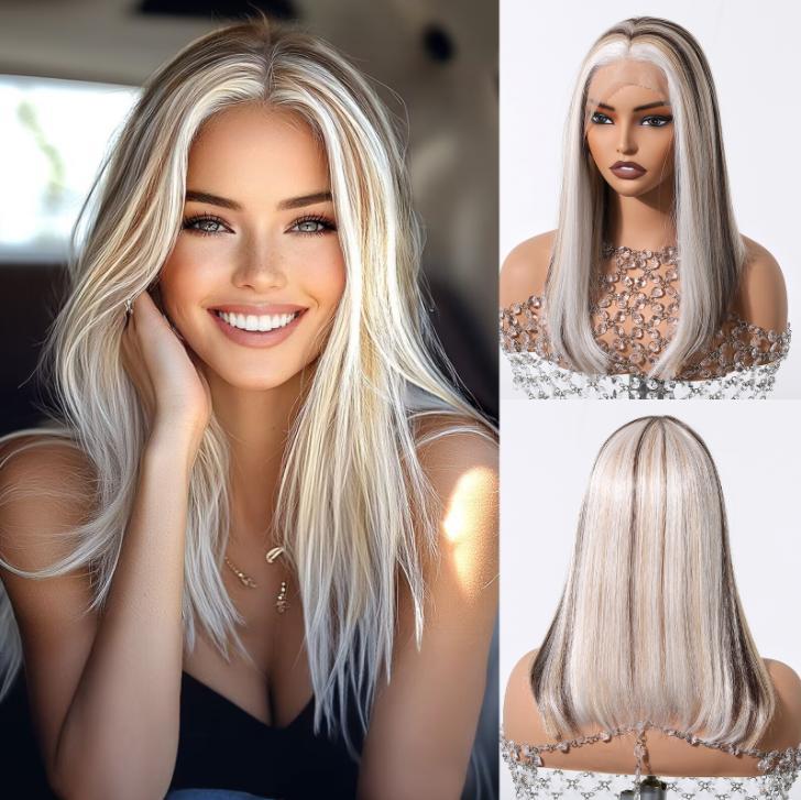 Short  Bob  Black  13*6 HD Lace Front Wig   Brown Golden Straight Bob Lace Front Synthetic Wig For Women Daily