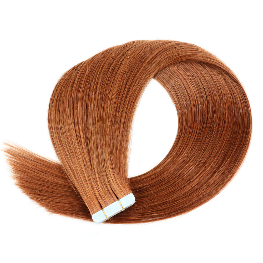 10A Cooper brown 20 pcs 50gram/pack Invisible Tape in Hair Extensions 100% Cuticle Aligned Russian Invisible Tape Hair