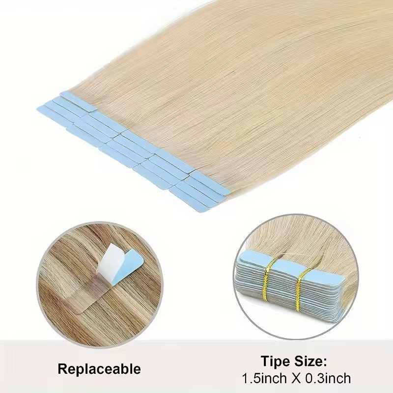 10A  #613 Blonde Invisible Tape in Extensions for Women Remy Human Hair Straight Tape in Hair Extensions 100g