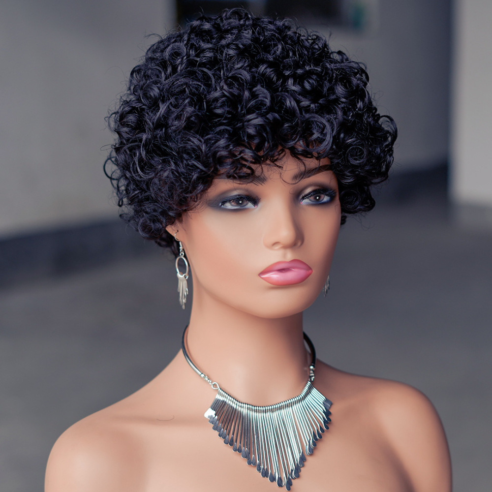 Short Curly Wigs Pixie Bob 8 Inch Brazilian Virgin Remy 100% human hair Wig Full Machine Made  Wig For Black Women