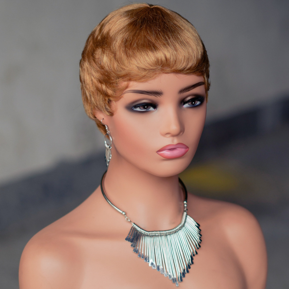Short Pixie Cut Wig for Summer Full Machine made Real Human Hair Bob Style Wigs  Afro woman Wigs