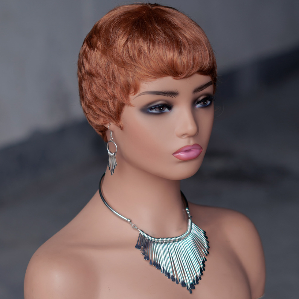 Short Pixie Cut Wig for Summer Full Machine made Real Human Hair Bob Style Wigs  Afro woman Wigs