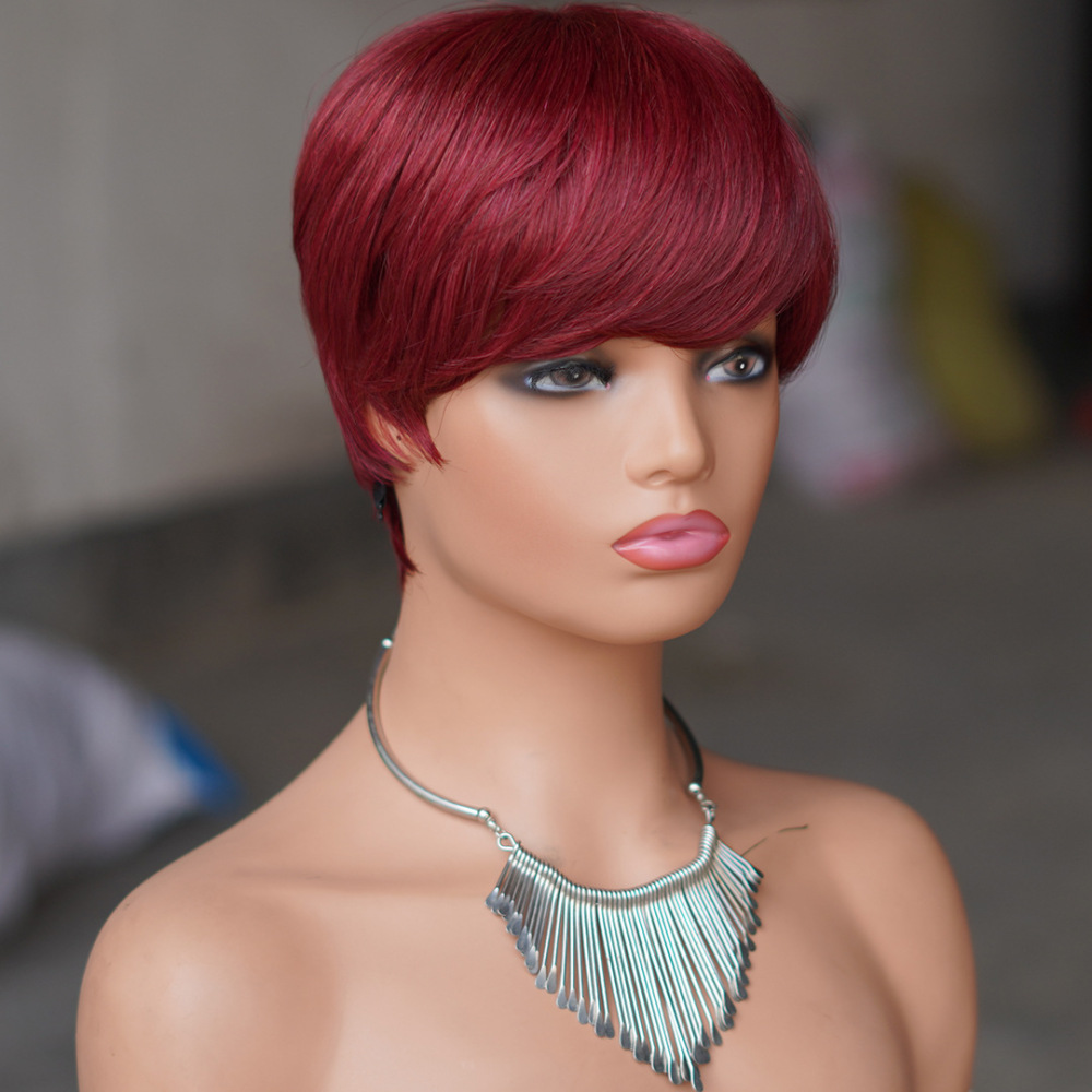 Short Pixie Cut Wigs Full Machine Made Human hairs wigs Black Color  Remy Brazilian Human hair for Blacke Women wear