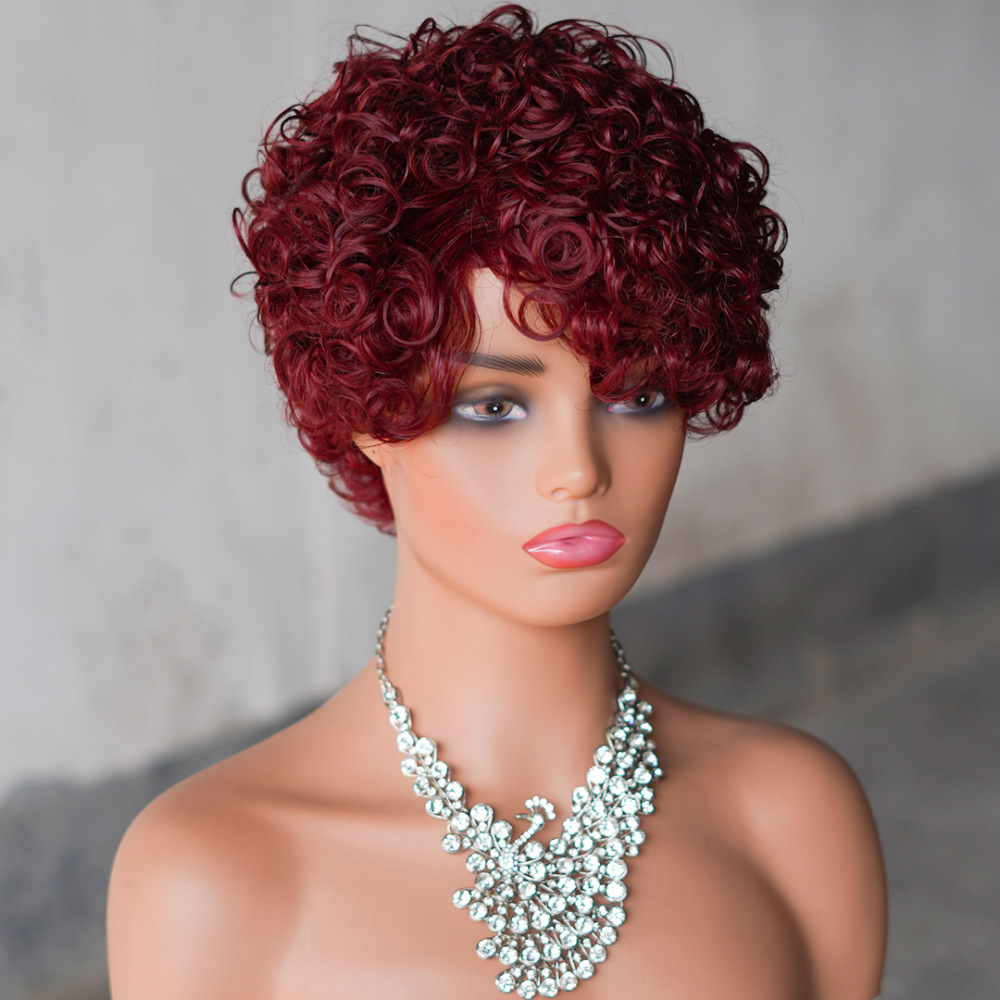 Short Curly Wigs Pixie Bob 8 Inch Brazilian Virgin Remy 100% human hair Wig Full Machine Made  Wig For Black Women