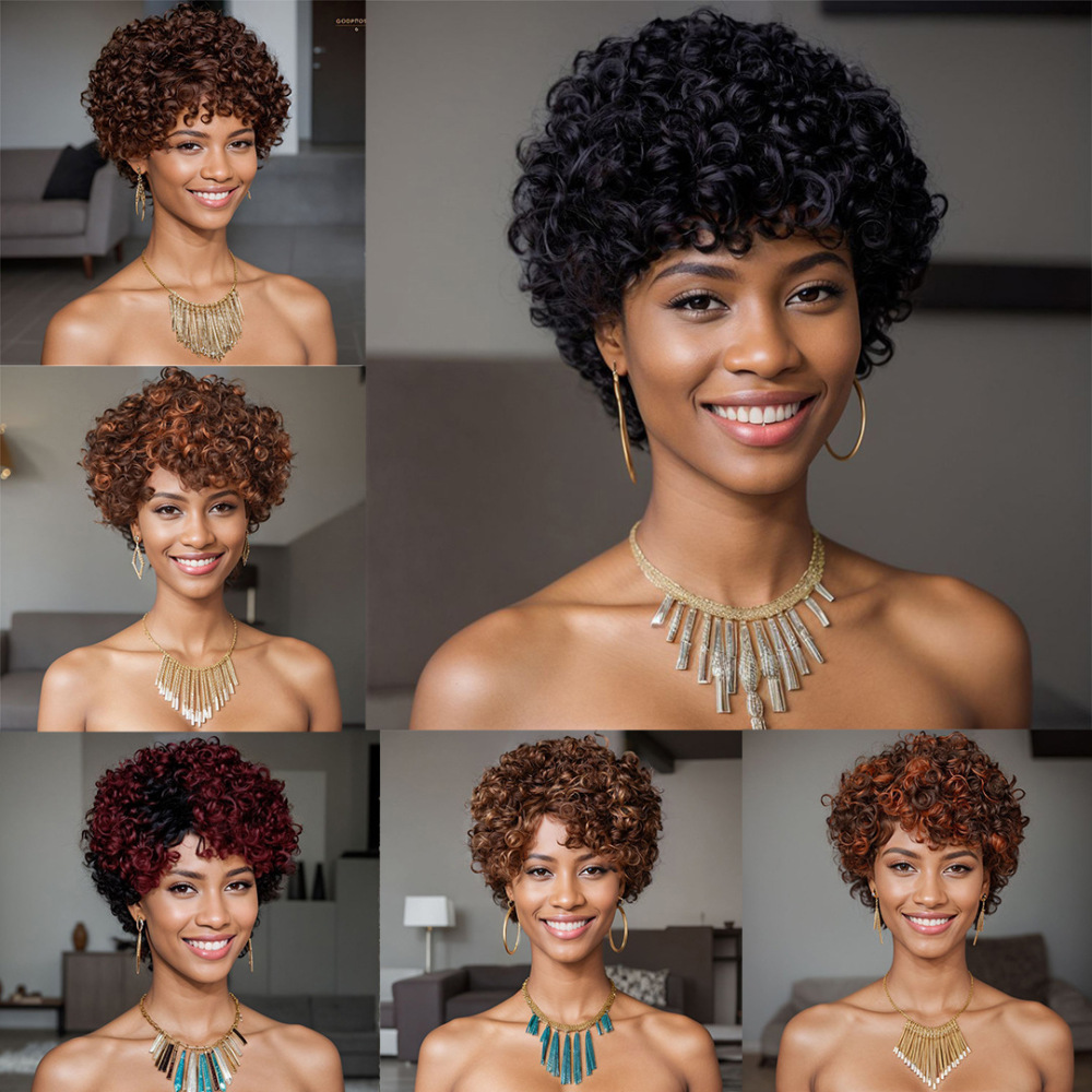 hort Pixie Cut Human Hair Wigs Black Layered Straight Bob Wigs with Bangs Machine Made Women Human Hair Wig for Daily