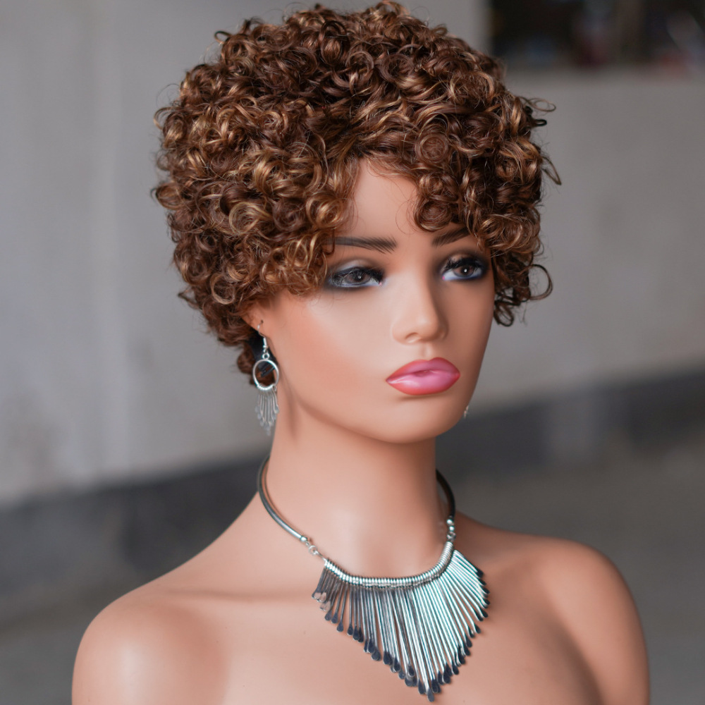 Short Curly Wigs Pixie Bob 8 Inch Brazilian Virgin Remy 100% human hair Wig Full Machine Made  Wig For Black Women
