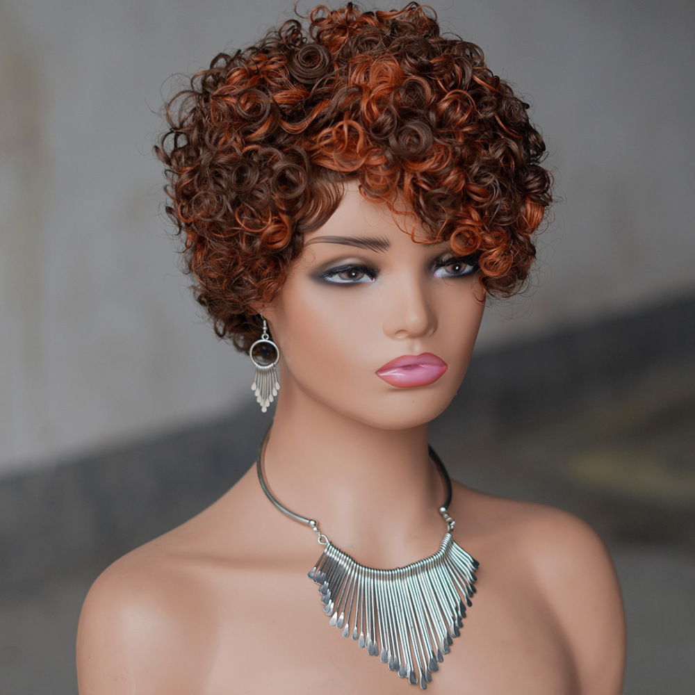 Short Curly Wigs Pixie Bob 8 Inch Brazilian Virgin Remy 100% human hair Wig Full Machine Made  Wig For Black Women