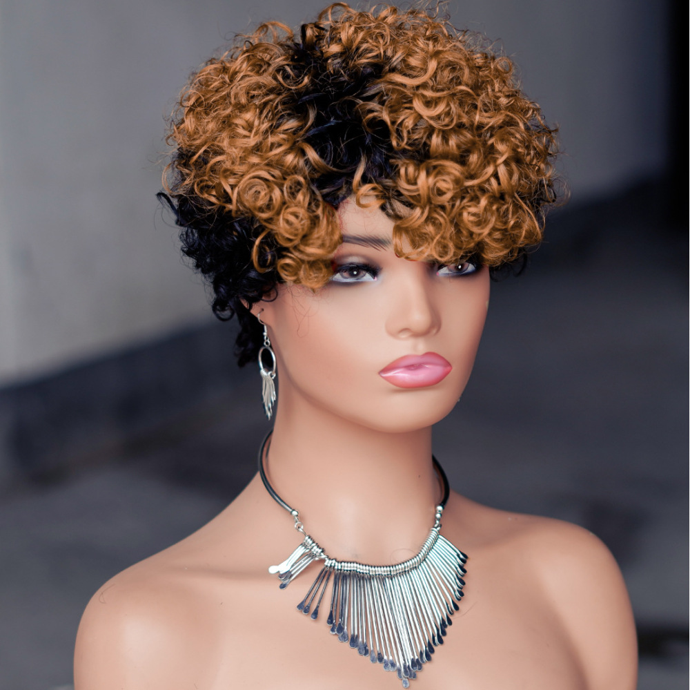 Short Curly Wigs Pixie Bob 8 Inch Brazilian Virgin Remy 100% human hair Wig Full Machine Made  Wig For Black Women