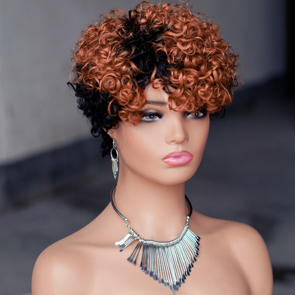 Short Curly Wigs Pixie Bob 8 Inch Brazilian Virgin Remy 100% human hair Wig Full Machine Made  Wig For Black Women